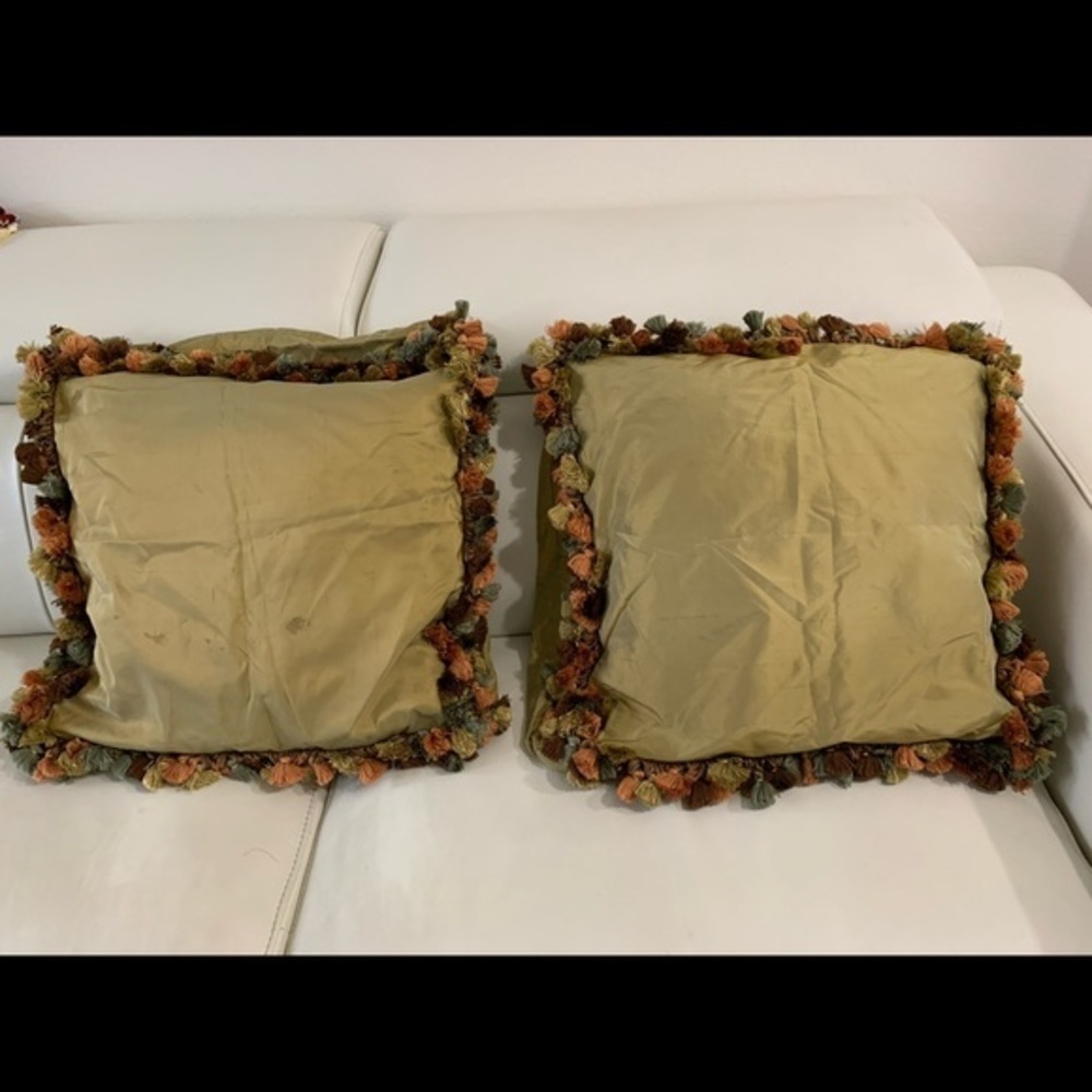 Decorative Throw Pillows with Multicolor Fringe